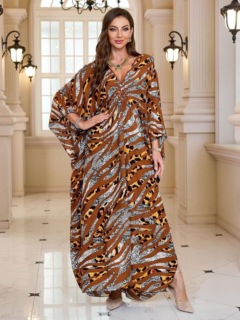 KEYLORTING Women’s Kaftan Beach Cover Up Dress Plus Size Summer Swimsuit Loungewear Maxi Dress - Image 3